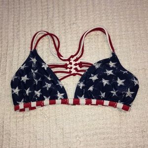 American flag, stewpot bikini top